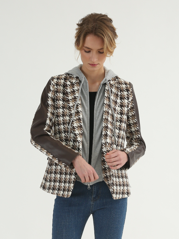 Houndstooth Lattice Blazer with removable hoodie