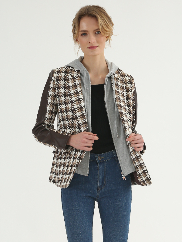 Houndstooth Lattice Blazer with removable hoodie