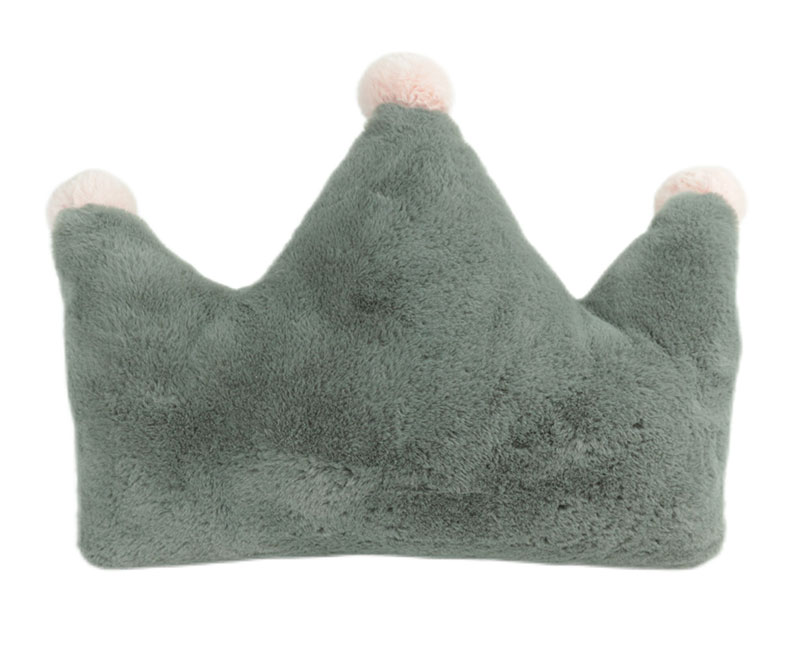 Gray mountain shaped rabbit fur faux fur cushion with pom poms 2