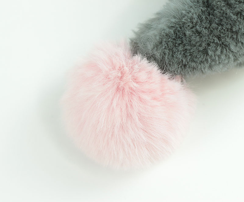 Moon shaped rabbit fur faux fur cushion with pom pom 8