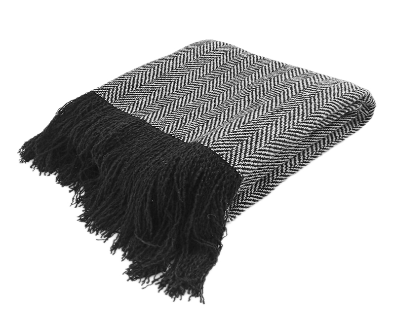 Black fashion tassel home decor knit blanket 4