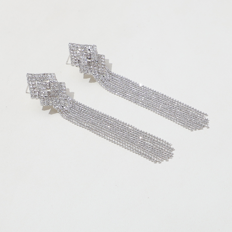 Korean Fashionable Rhombus Tassel Long Earrings