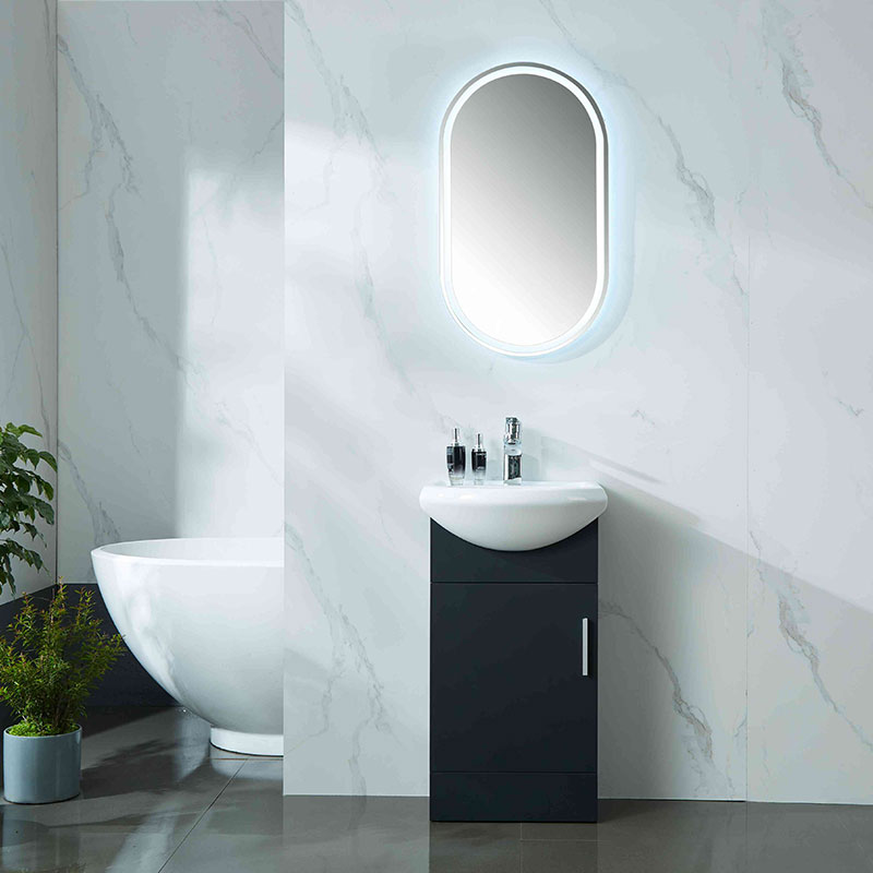 LED oval mirror free-standing bathroom vanity dark bathroom cabinet