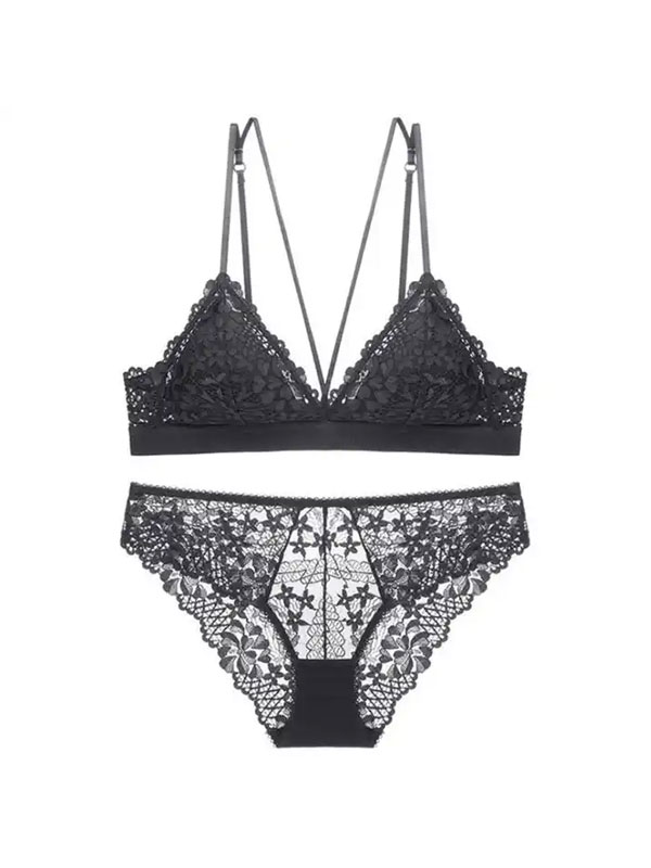 Lace Triangle Bralette And Thong FJ8693