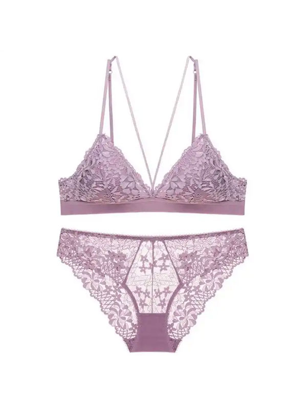 Lace Triangle Bralette And Thong FJ8693