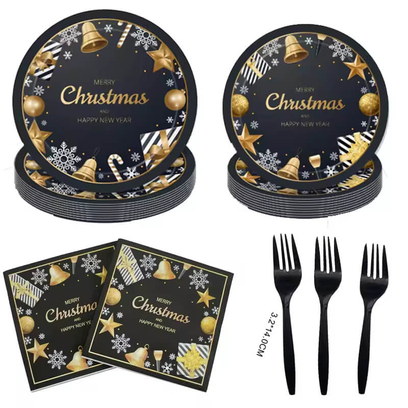 Black and Gold Disposable Christmas Tableware