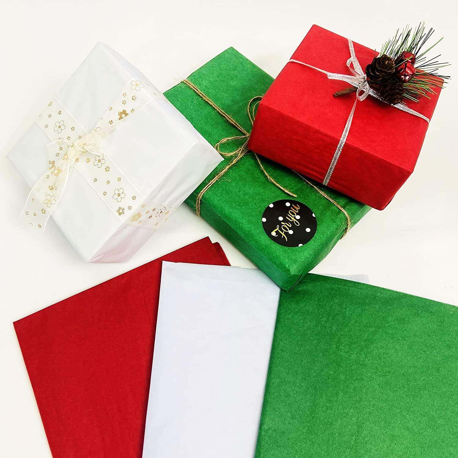 Holiday Green White Gold Red Wrapping Paper 
