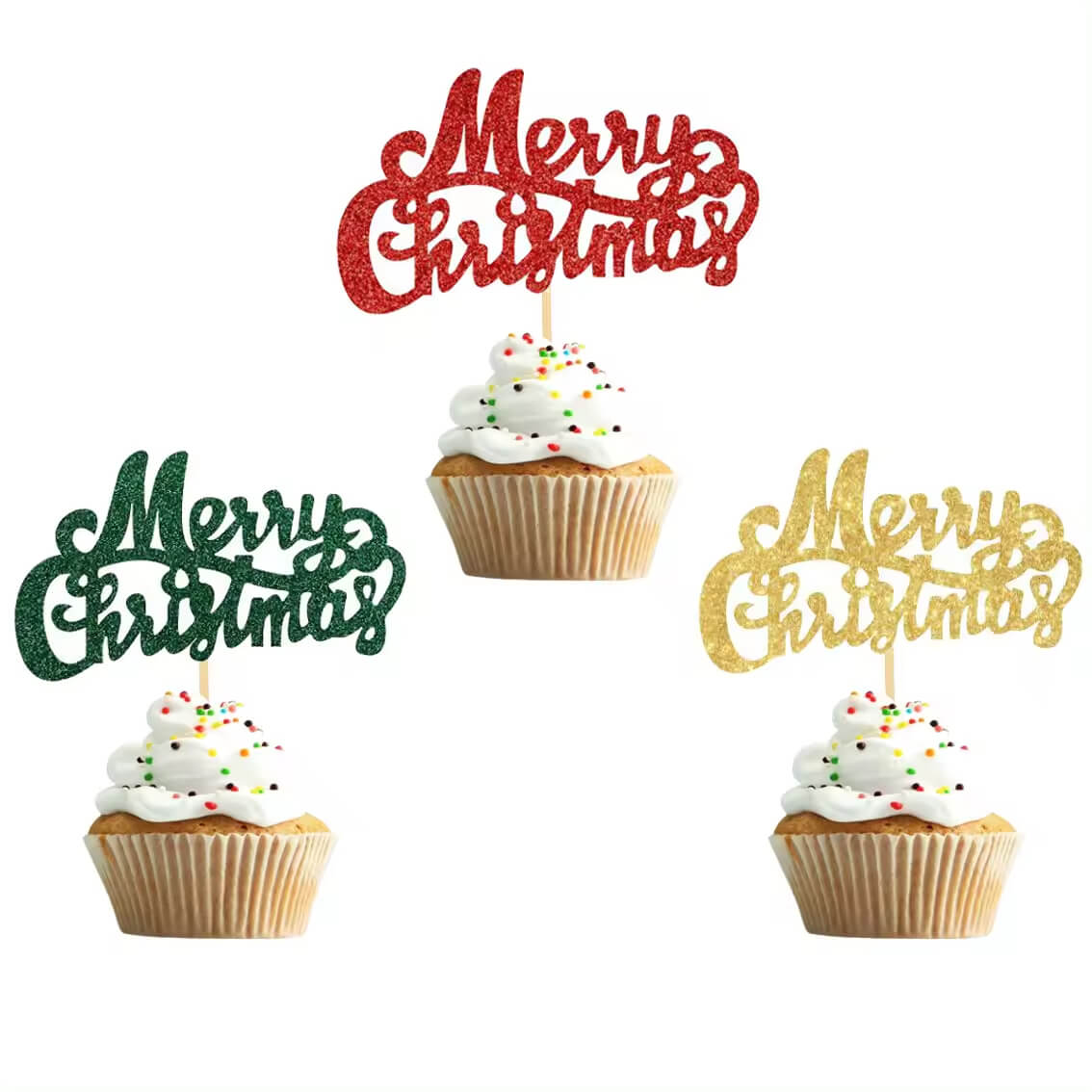 Merry Christmas Paper Cupcake Topper