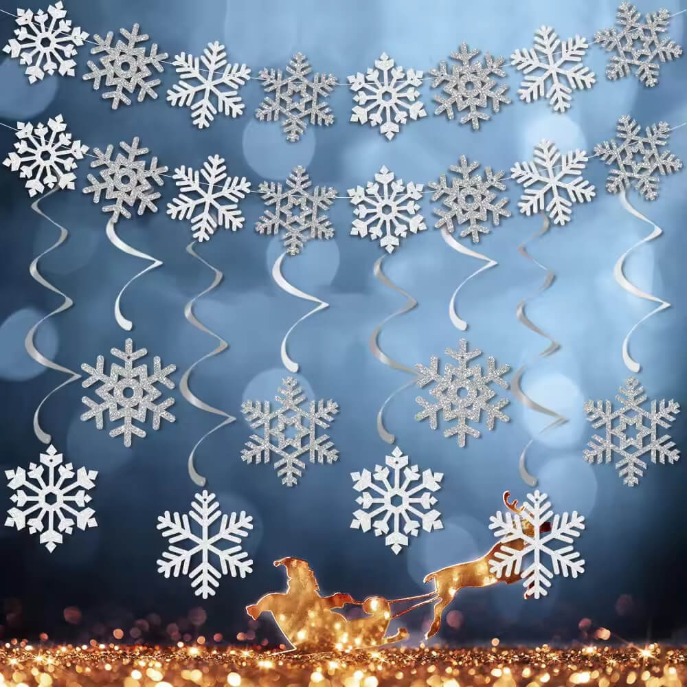 Hanging Snowflake Paper Banners Swirls 