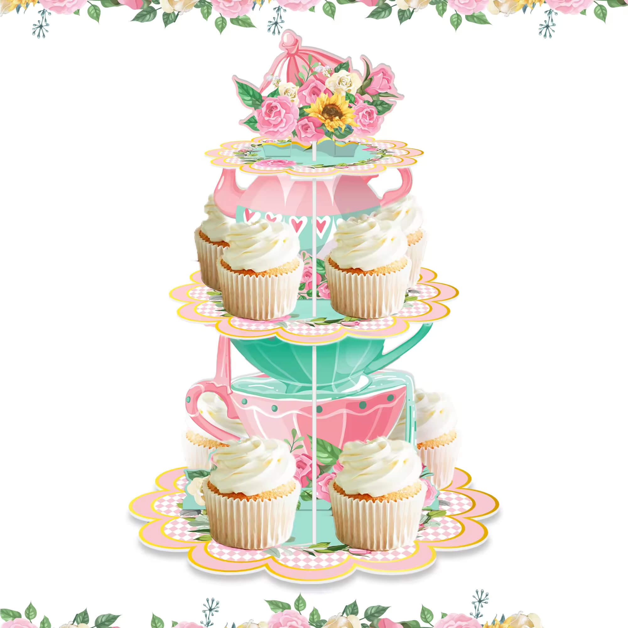 3 Tier Teapot Cupcake Stand