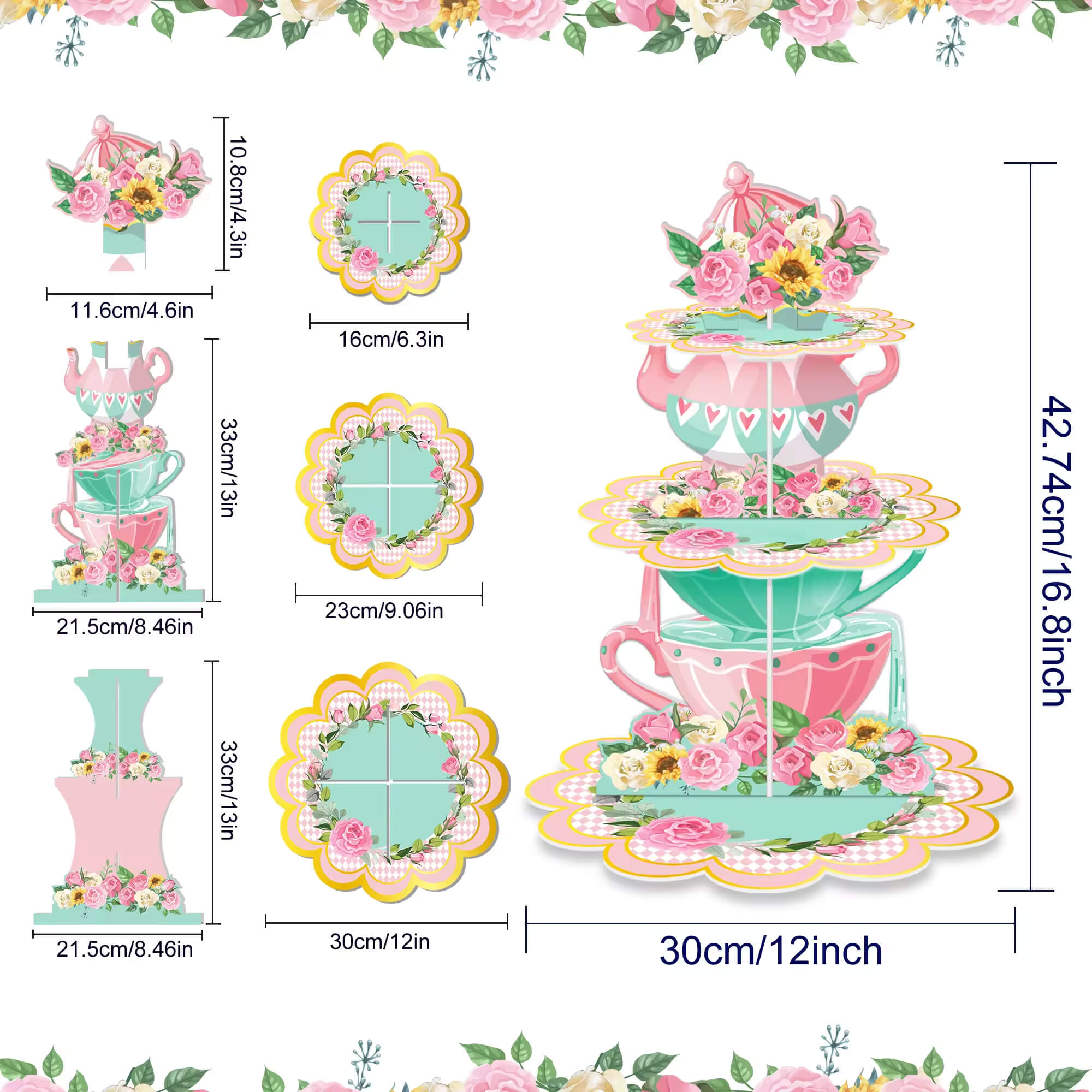 3 Tier Teapot Cupcake Stand