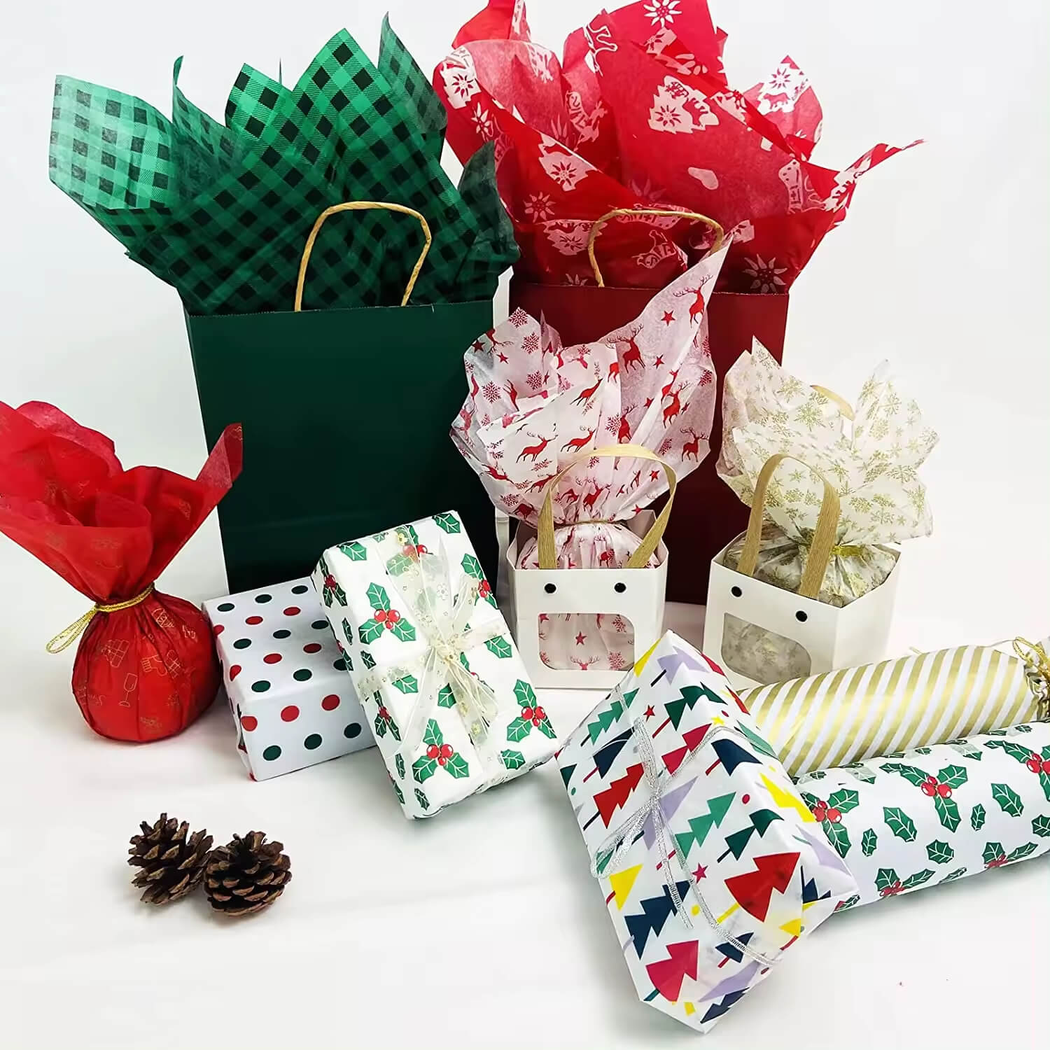 Holiday Green White Gold Red Wrapping Paper 