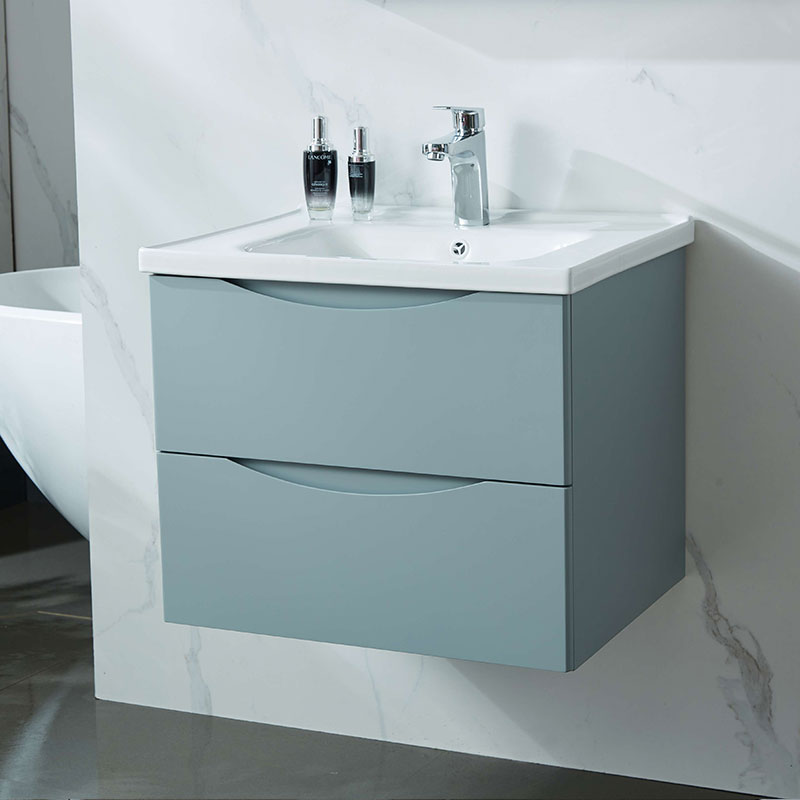 Metallic gray customizable PVC bathroom cabinet