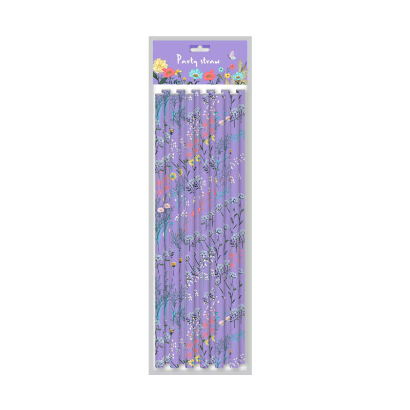 Mother's day purple flower pattern paper straw HM010