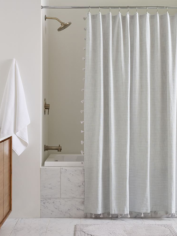 Organic striped jacquard shower curtain