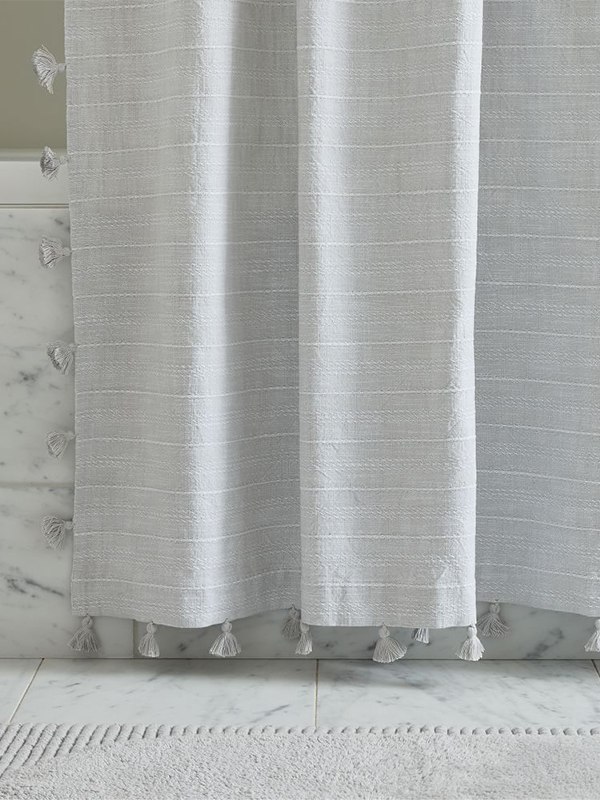 Organic striped jacquard shower curtain