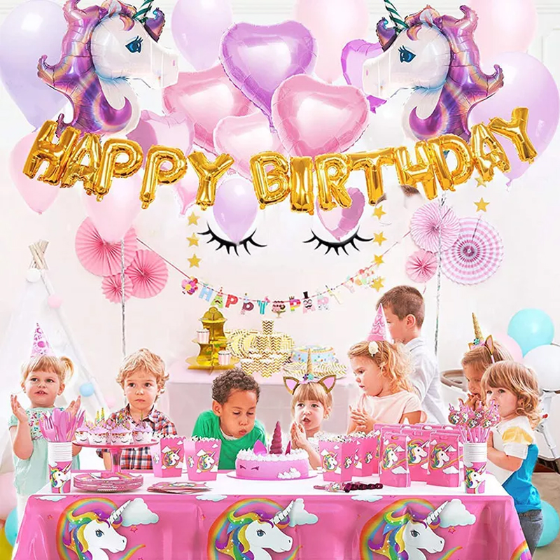 PCS Kid Baby Girl Happy Birthday Decorations Favors Set Unicorn Party Supplies