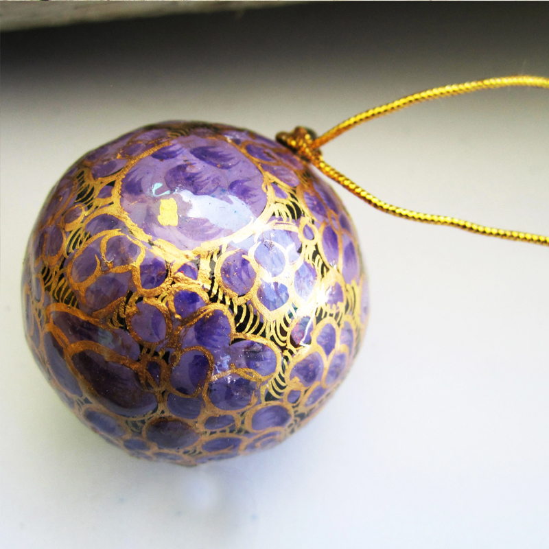 Paper Mache Ball - Purple (Golden flowers)
