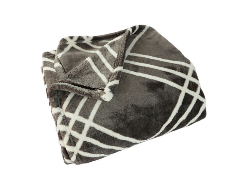 Grey striped print flannel blanket 1030516
