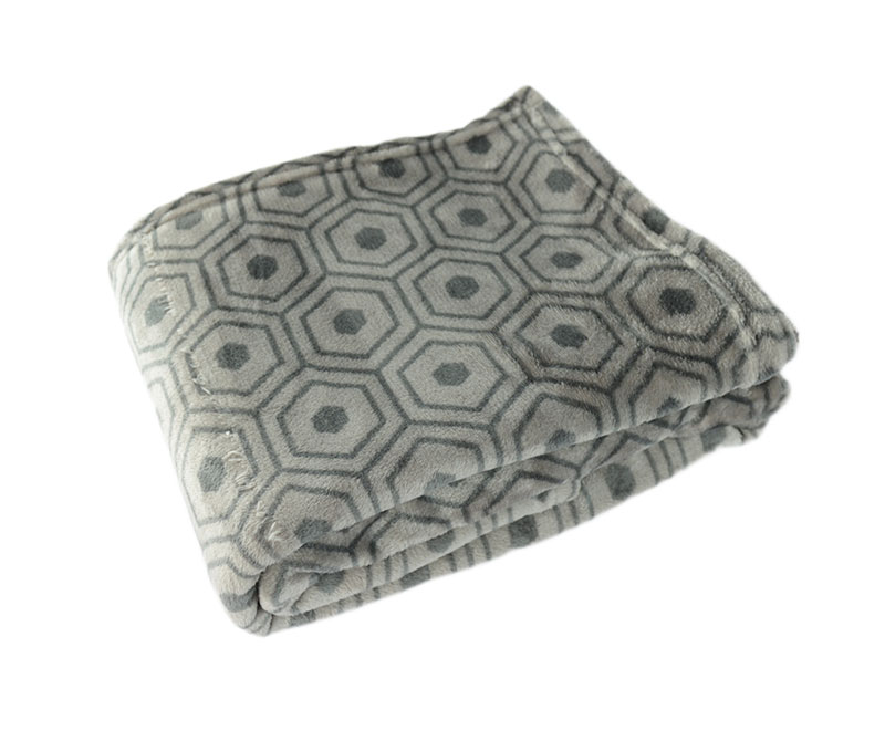 Grey geometric design print flannel single layer blanket 1030523