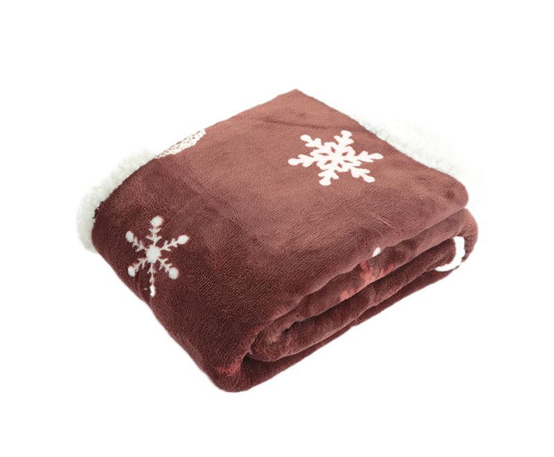 Brown Snowflake Print Flannel with Sherpa Blanket 1040502