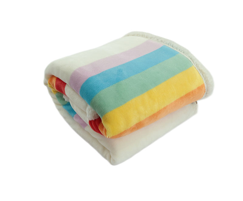 Chunky rainbow-colored printed flannel with sherpa blanket 1040506