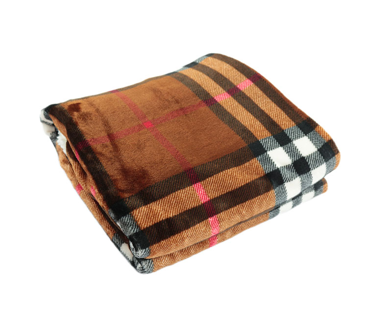 Soft check print flannel with sherpa blanket 1040507