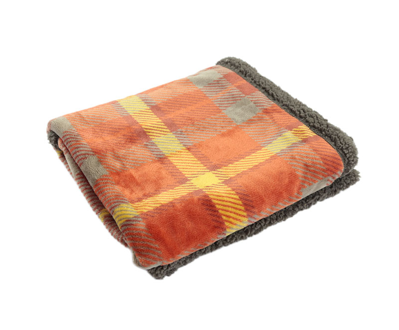 Double-sided orange lambskin striped printed flannel with sherpa blanket 1040508