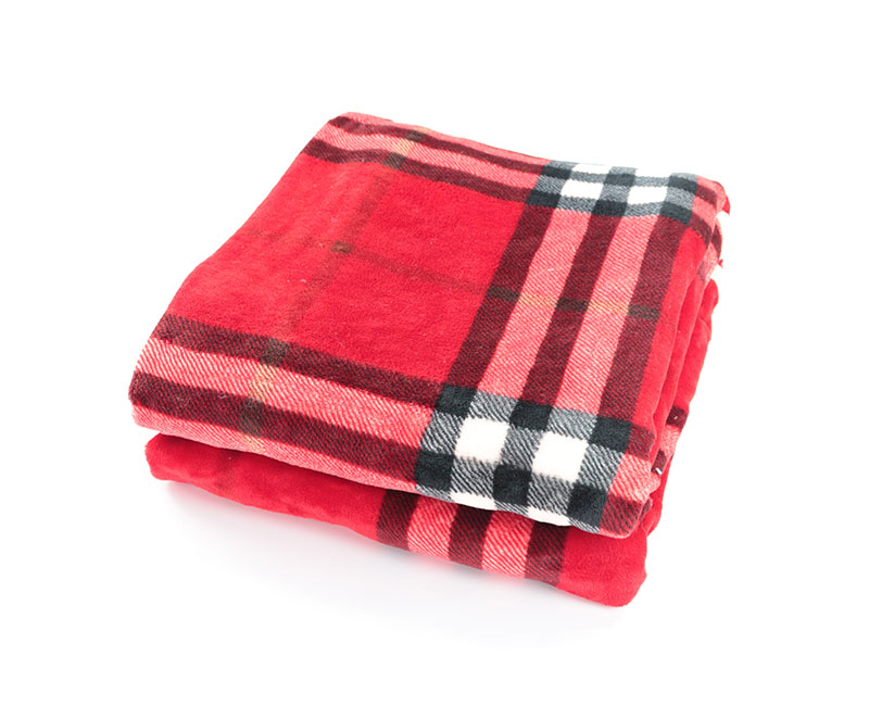 Fluffy and vibrant red and black striped printed flannel with sherpa blanket 1040517