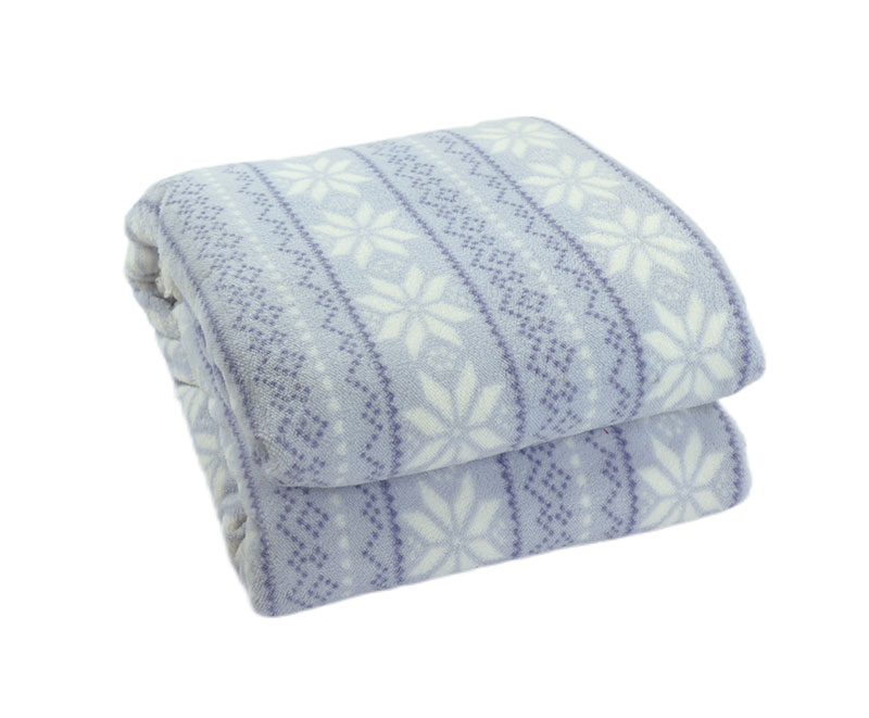 Thick light blue printed flannel with sherpa blanket 1040525