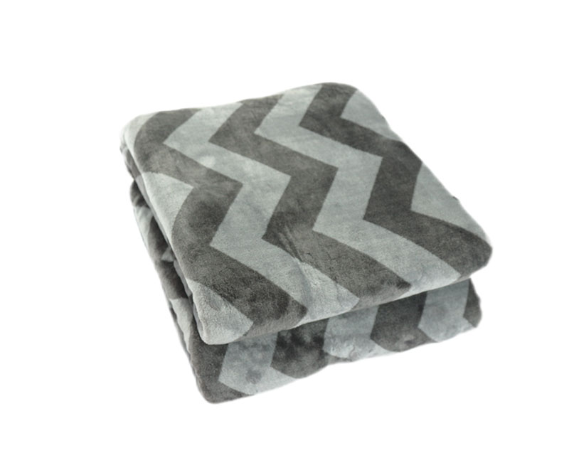 Black and grey striped soft printed flannel with sherpa blanket 1040527