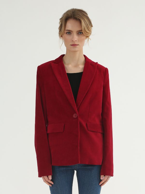 Red Casual Lapel Collar Corduroy Blazer