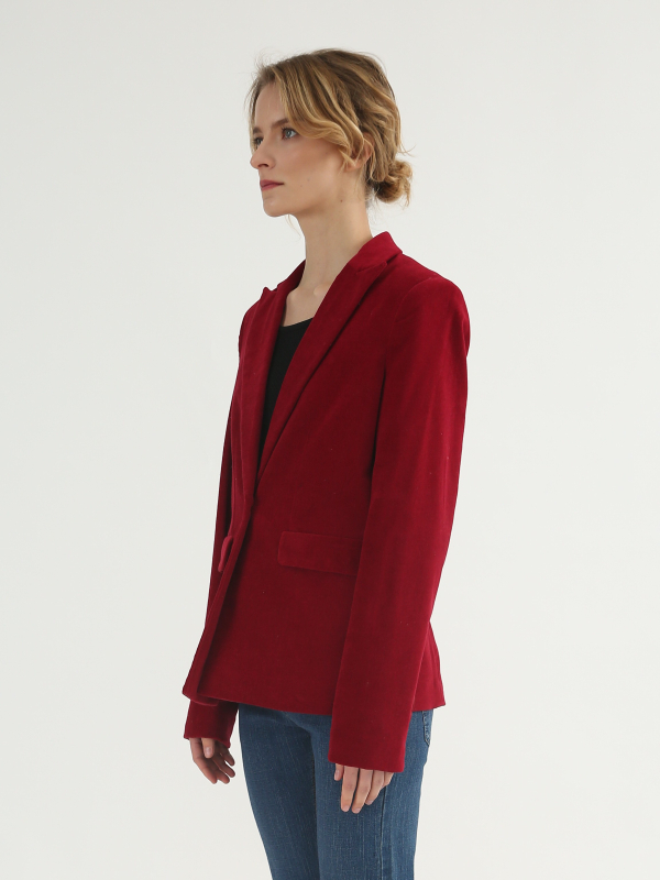 Red Casual Lapel Collar Corduroy Blazer