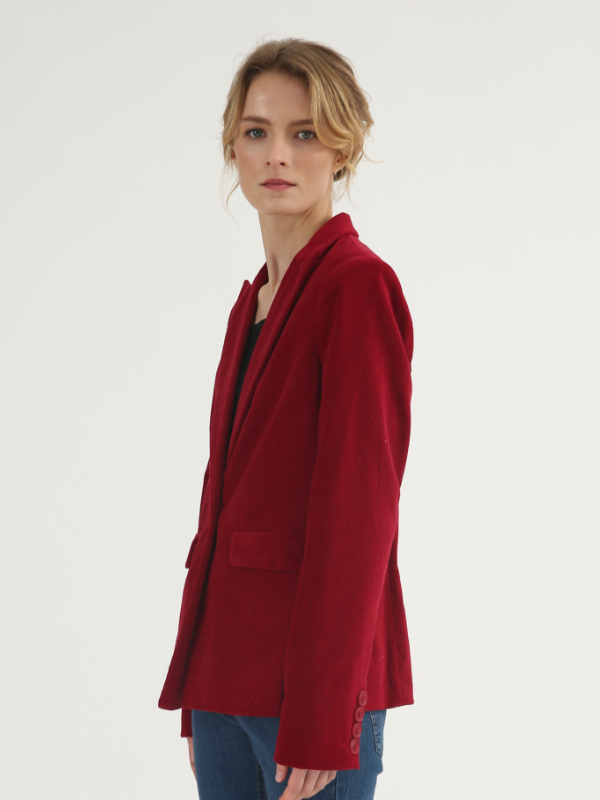 Red Casual Lapel Collar Corduroy Blazer