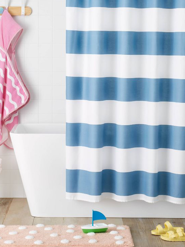 Rugby stripe shower curtain blue 