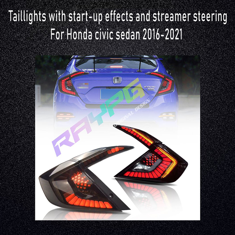 Smoked Honeycomb LED Tail Lights with Sequential Signal for 16-20 Honda Civic Sedan