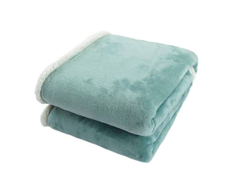 Light blue paneled solid flannel with sherpa blanket 1040606