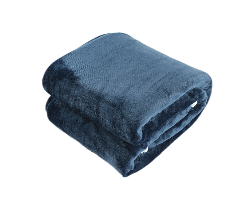 Fleece dark blue solid flannel with sherpa blanket 1040611