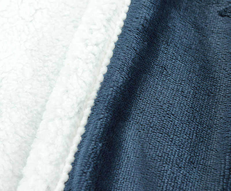 Fleece dark blue solid flannel with sherpa blanket 1040611
