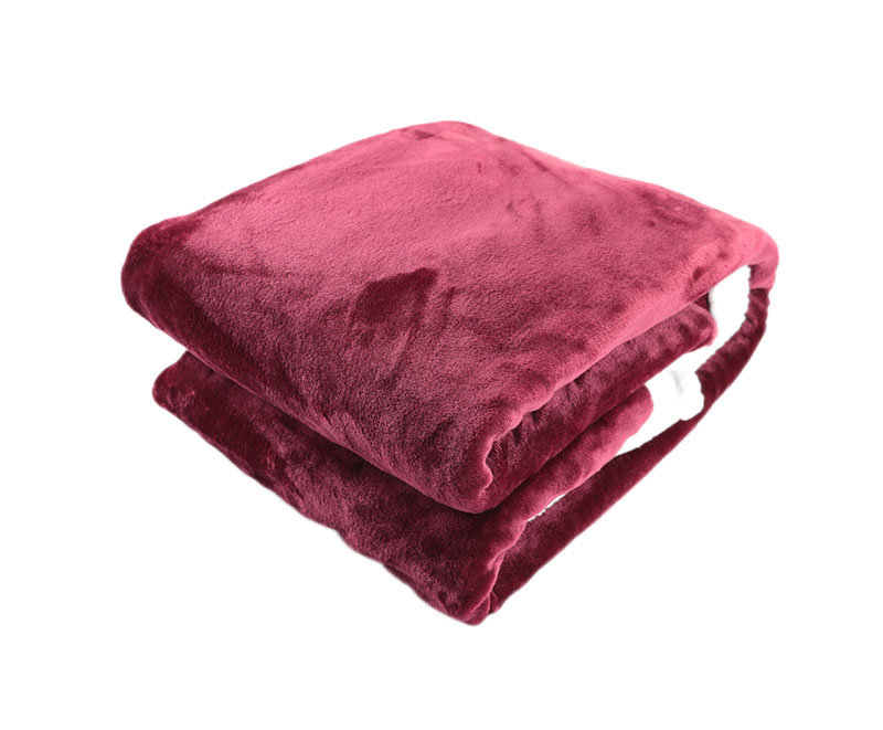 Fleece luxurious red solid flannel with sherpa blanket 1040612
