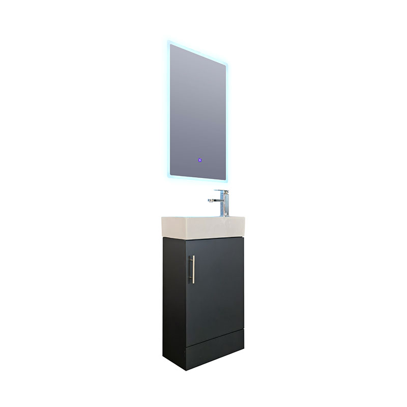 Square LED mirror and MDF bathroom cabinet