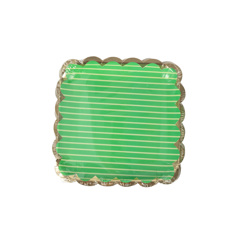 Green Striped Paper Plates