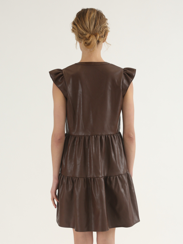 V-neck Fake Leather(PU) Dress