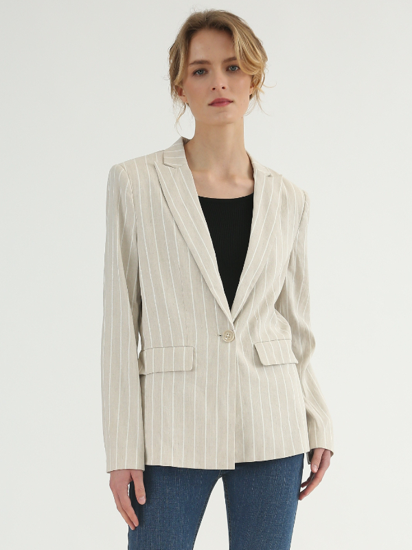 White Linen Striped Blazer