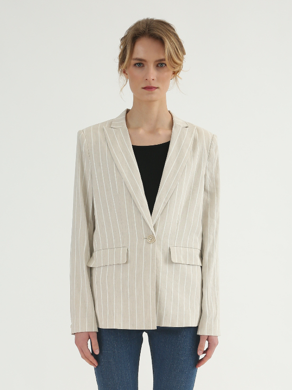 White Linen Striped Blazer