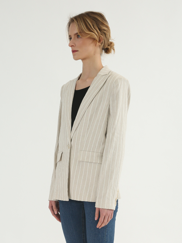 White Linen Striped Blazer