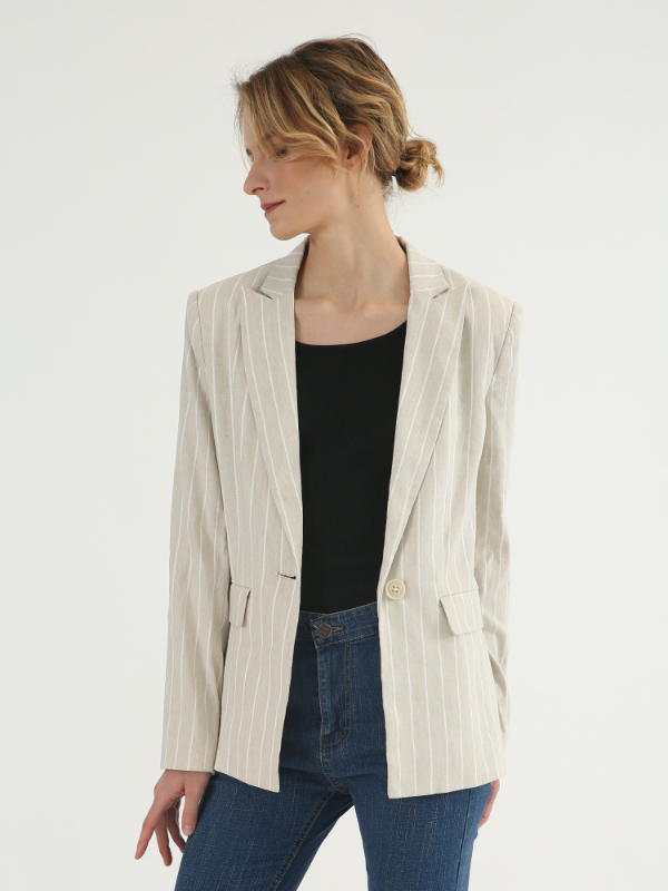 White Linen Striped Blazer