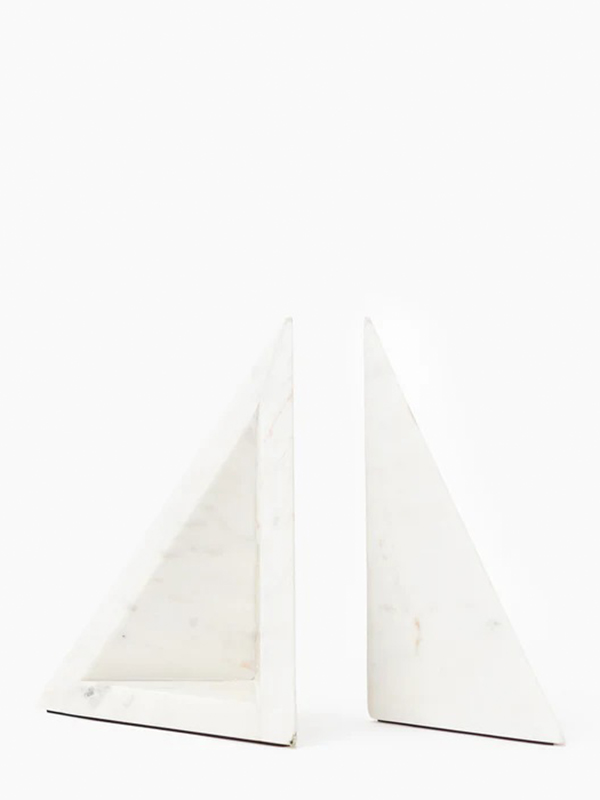 White marble pyramid bookends (Set of 2)
