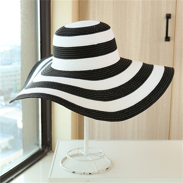 Black White Striped Straw Hat