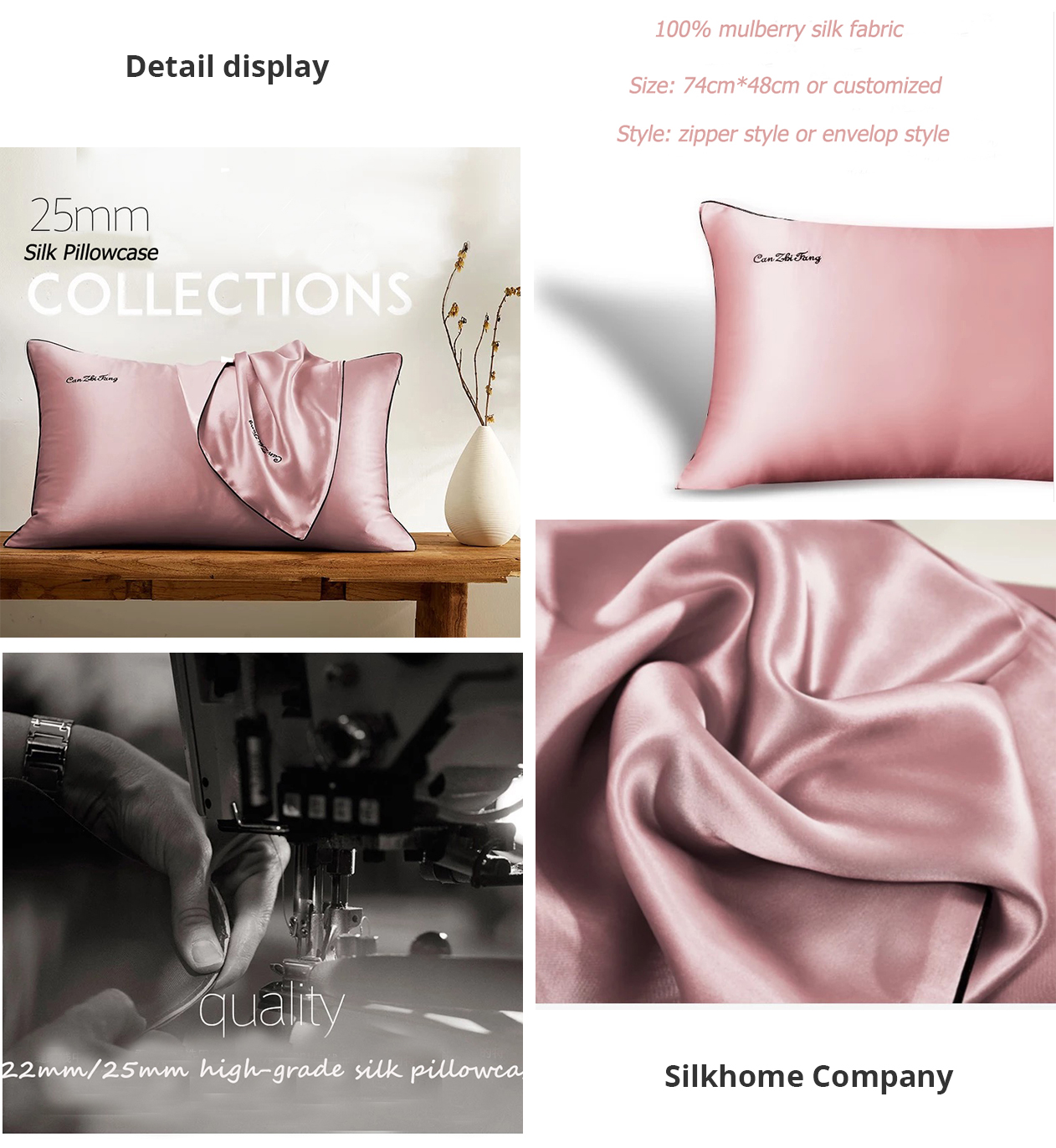 Silk Pillowcase With Pipping | Silk Pillowcase | Custom Embroidery Silk Pillowcase
